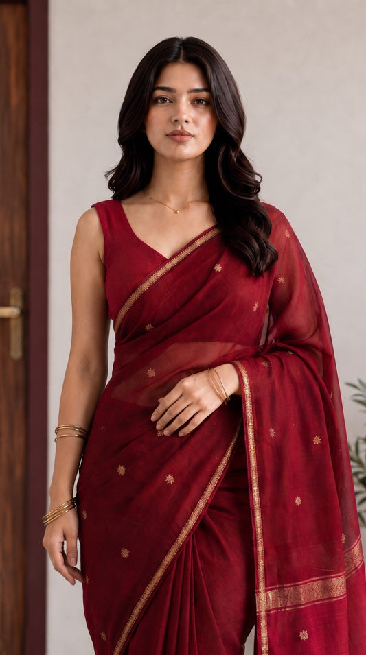 Red Maheshwari Cotton Saree