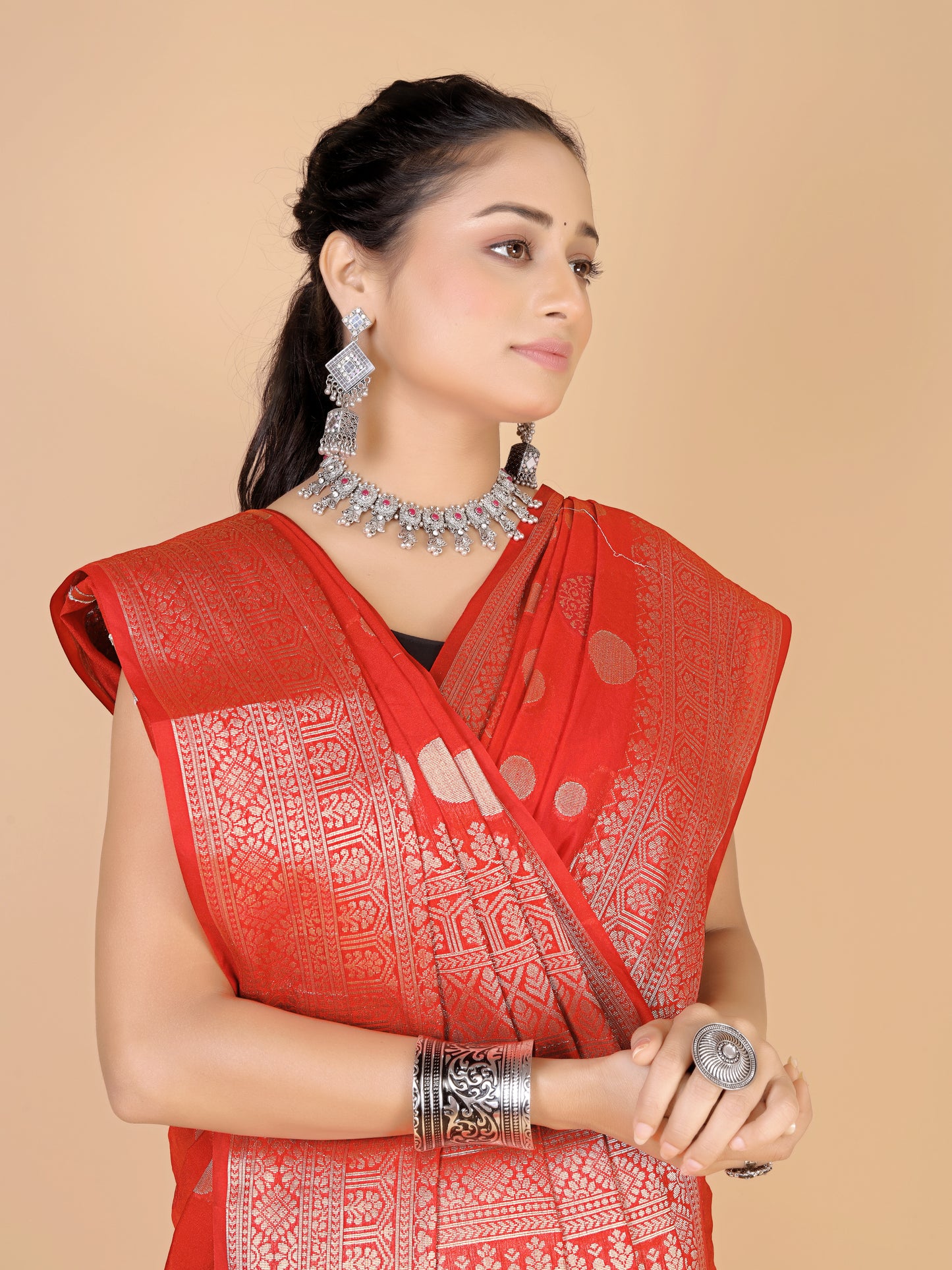 Red Georgette silk Saree-Mona