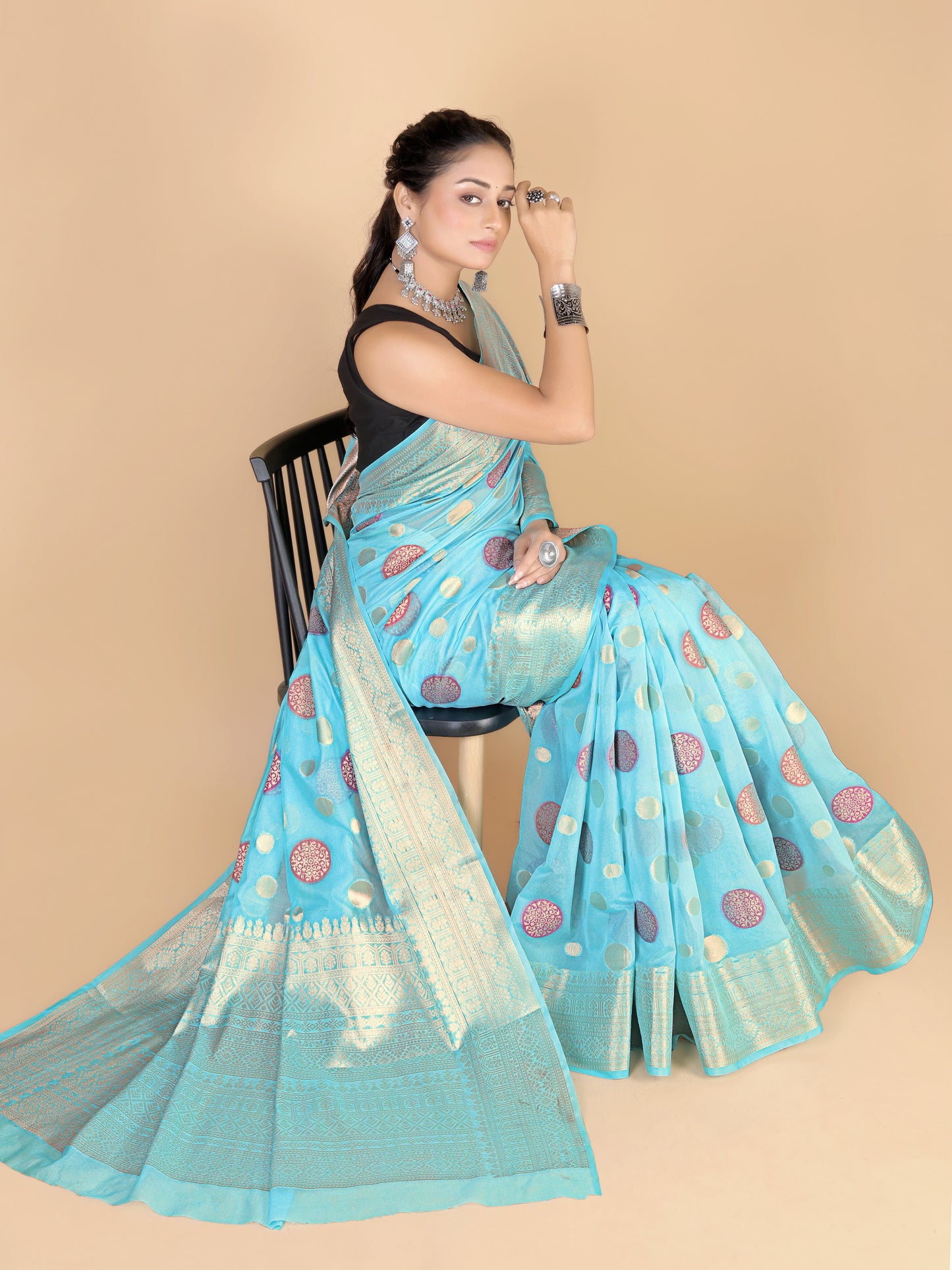 Sky Blue Georgette silk Saree-Mona