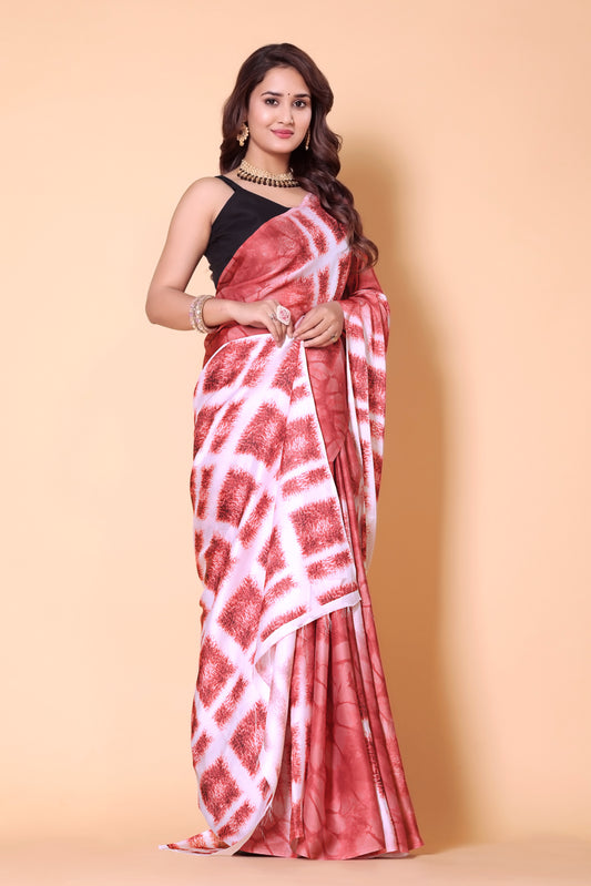 Printed Crepe Silk Saree - Brown