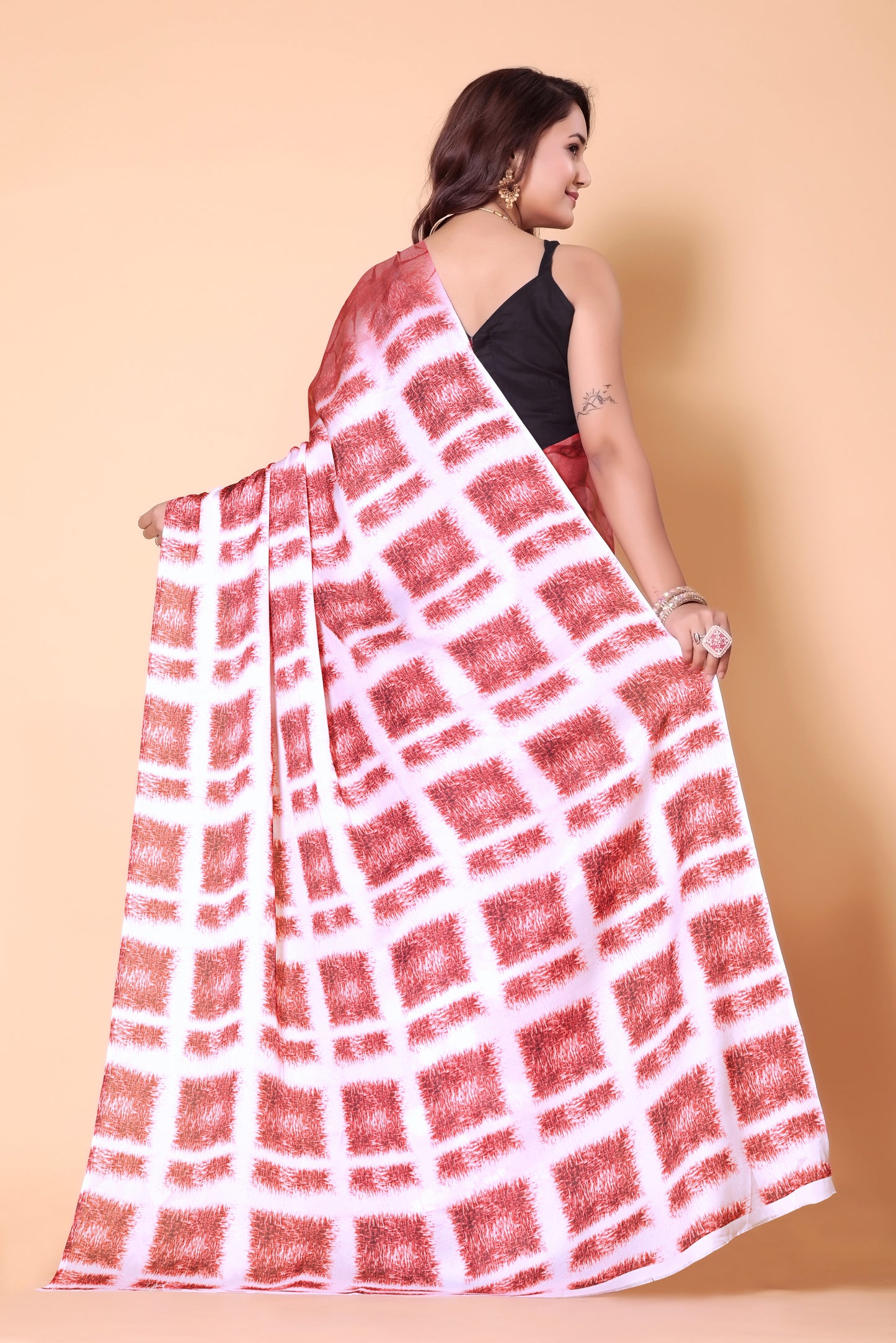 Printed Crepe Silk Saree - Brown