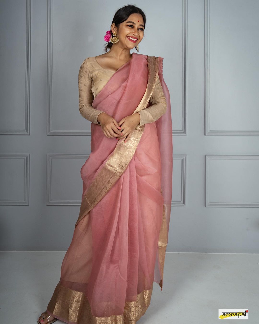 Peach Kora Organza Noor soft silk - AbirabyBeena
