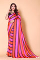 Stipe Printed Crepe Silk Saree - Pink-Black - AbirabyBeena