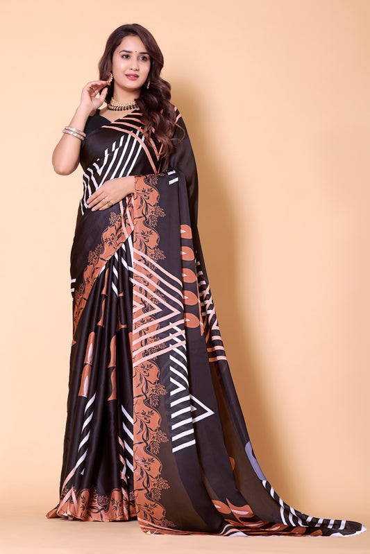 Printed Crepe Silk Saree - Black