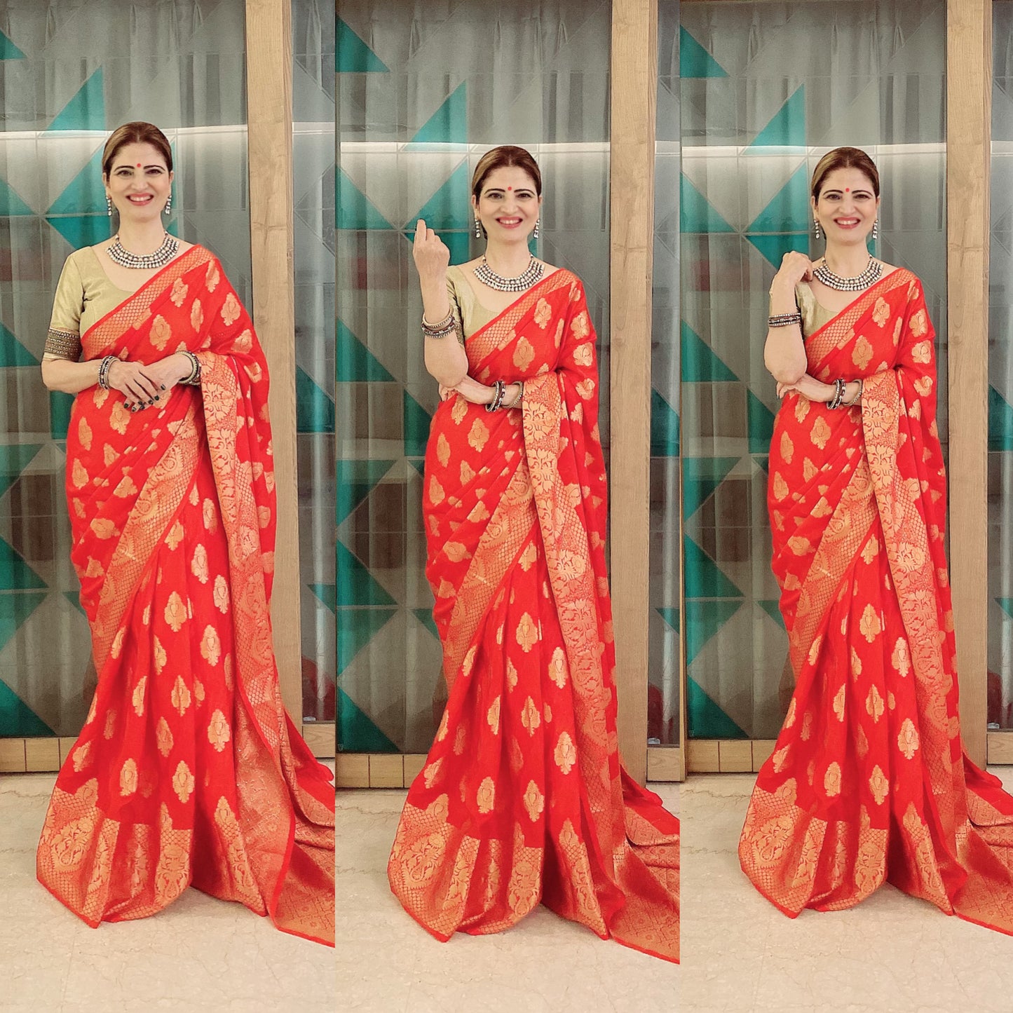Red Butta Banaras Crepe silk - AbirabyBeena