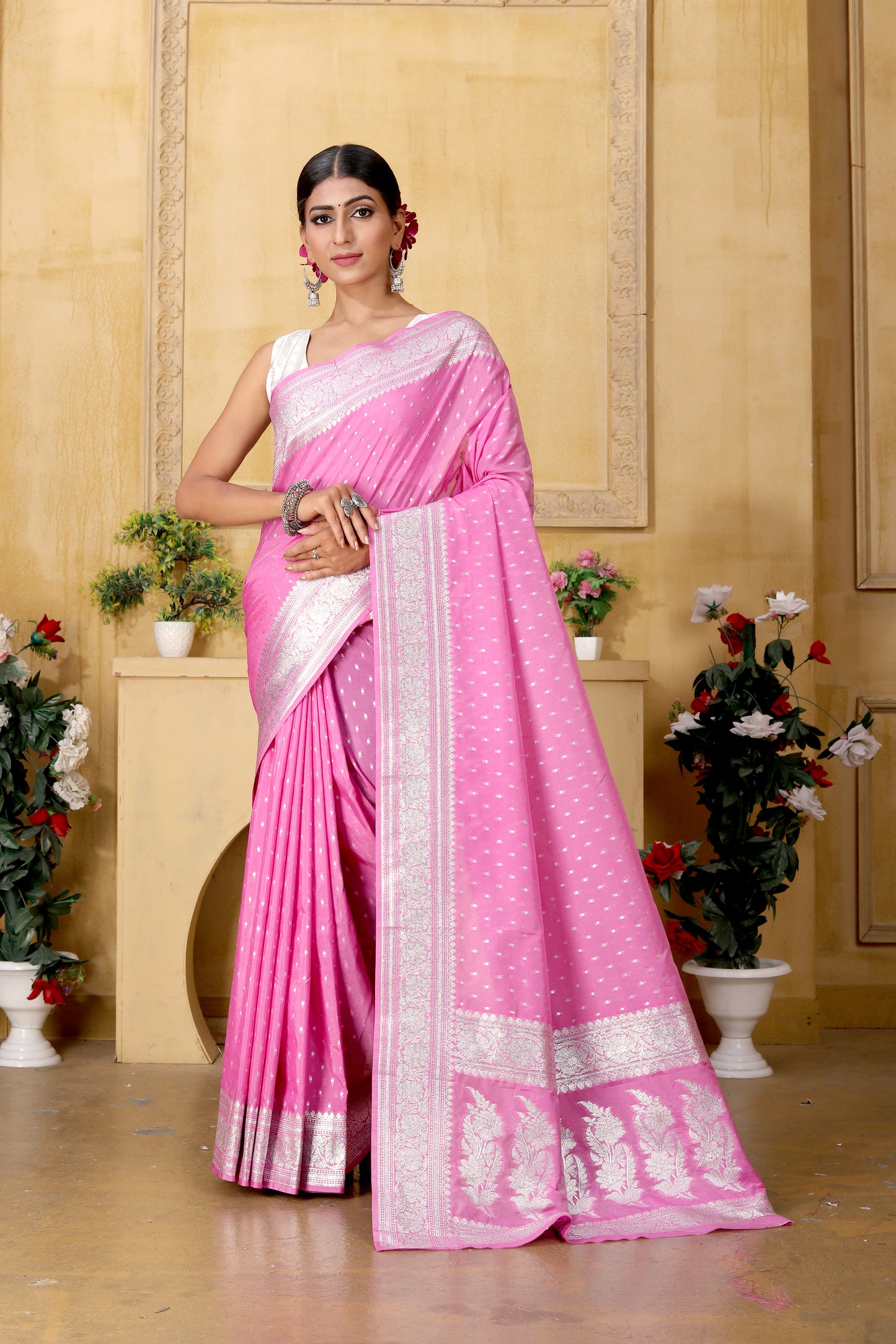 Light pink Banaras Crepe silk