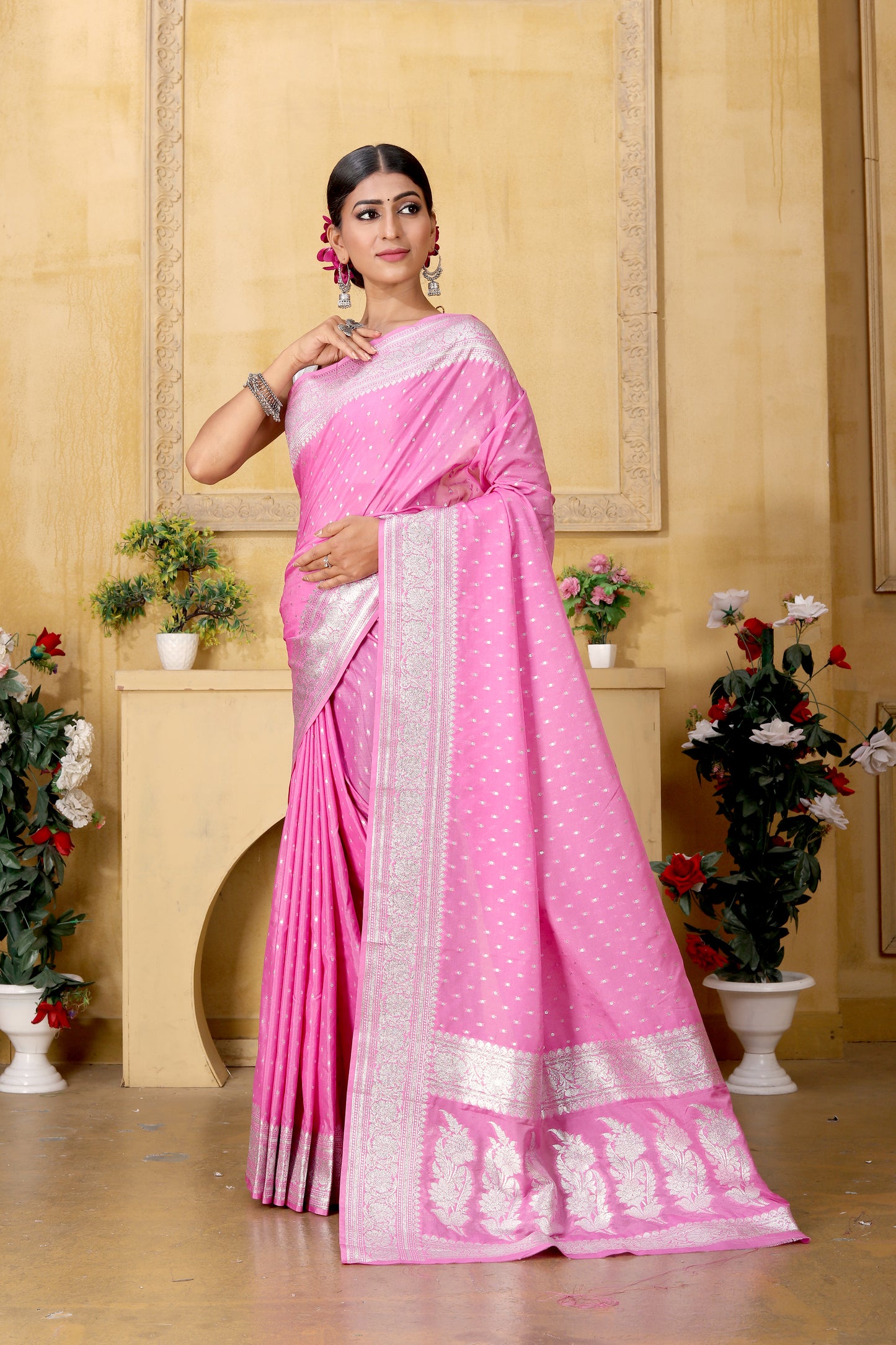 Light pink Banaras Crepe silk