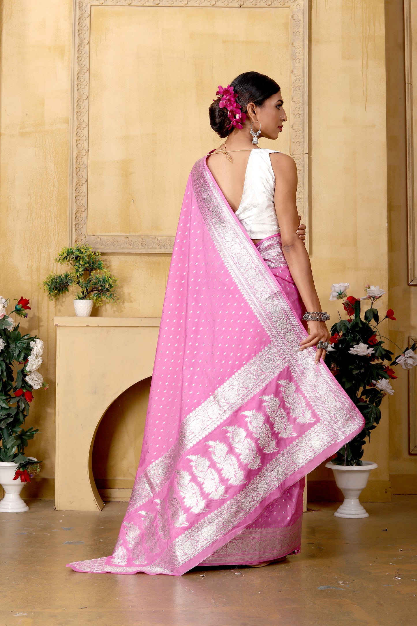 Light pink Banaras Crepe silk