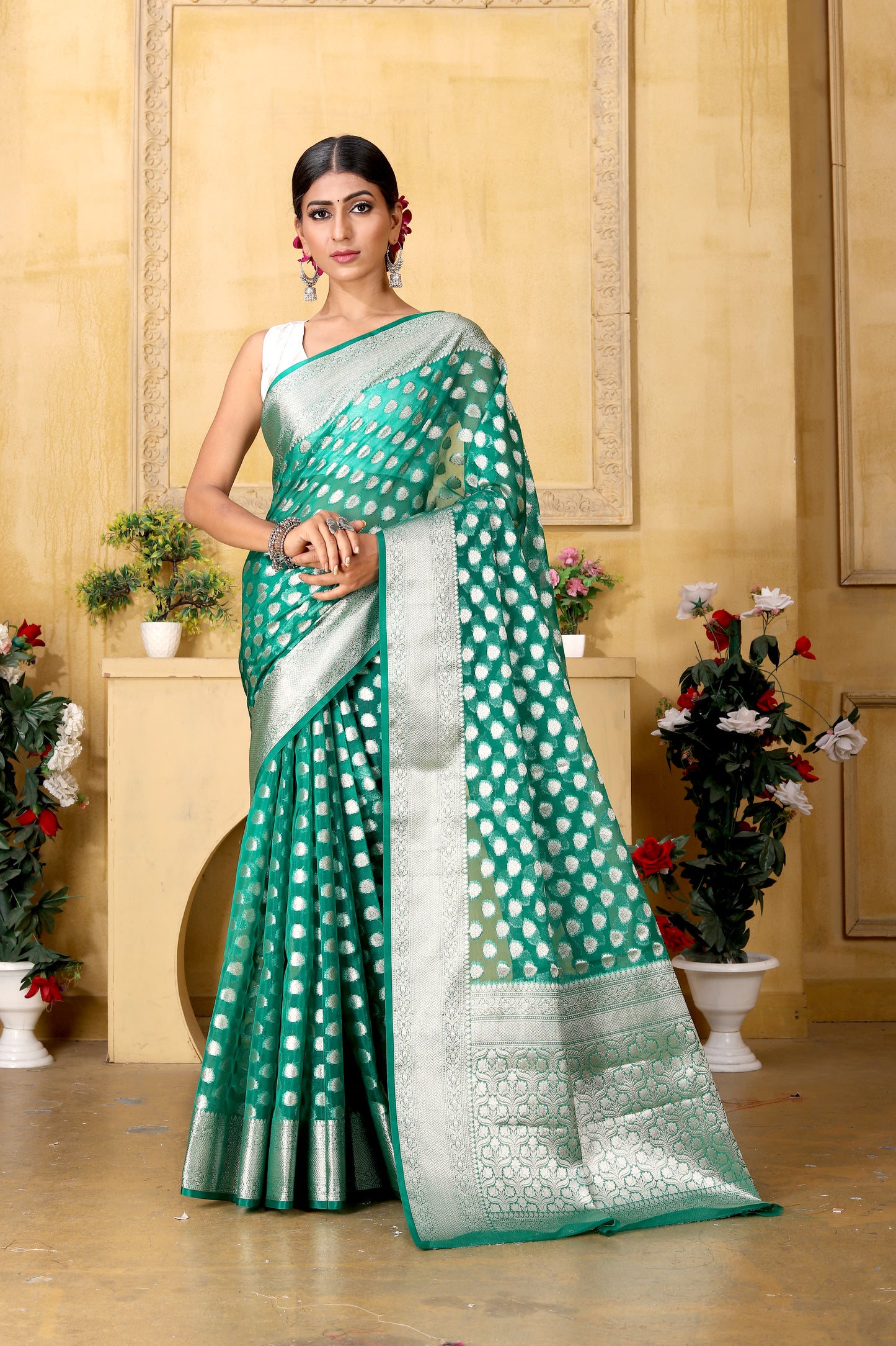 Sea Green Banaras Kora Organza silk - AbirabyBeena