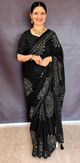Black Mirror Work Art Silk Printed Saree