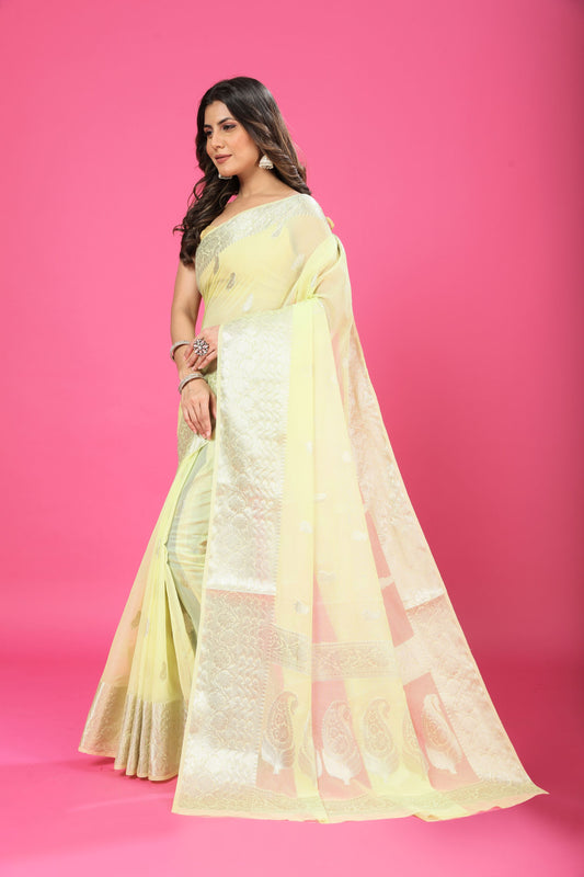 Lemon Yellow Banaras Chiffon Silk