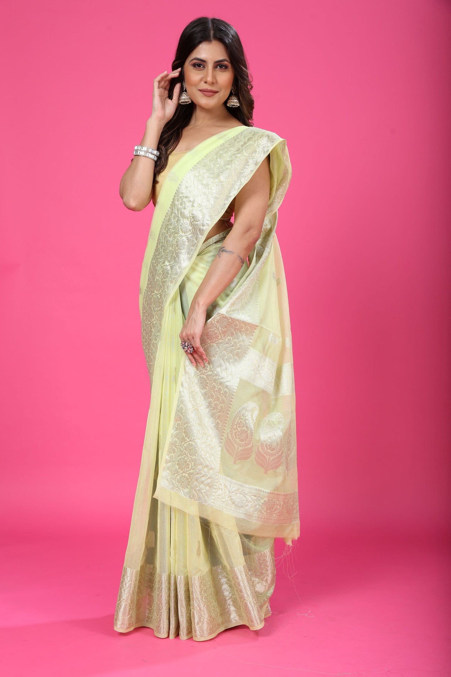 Lemon Yellow Banaras Chiffon Silk