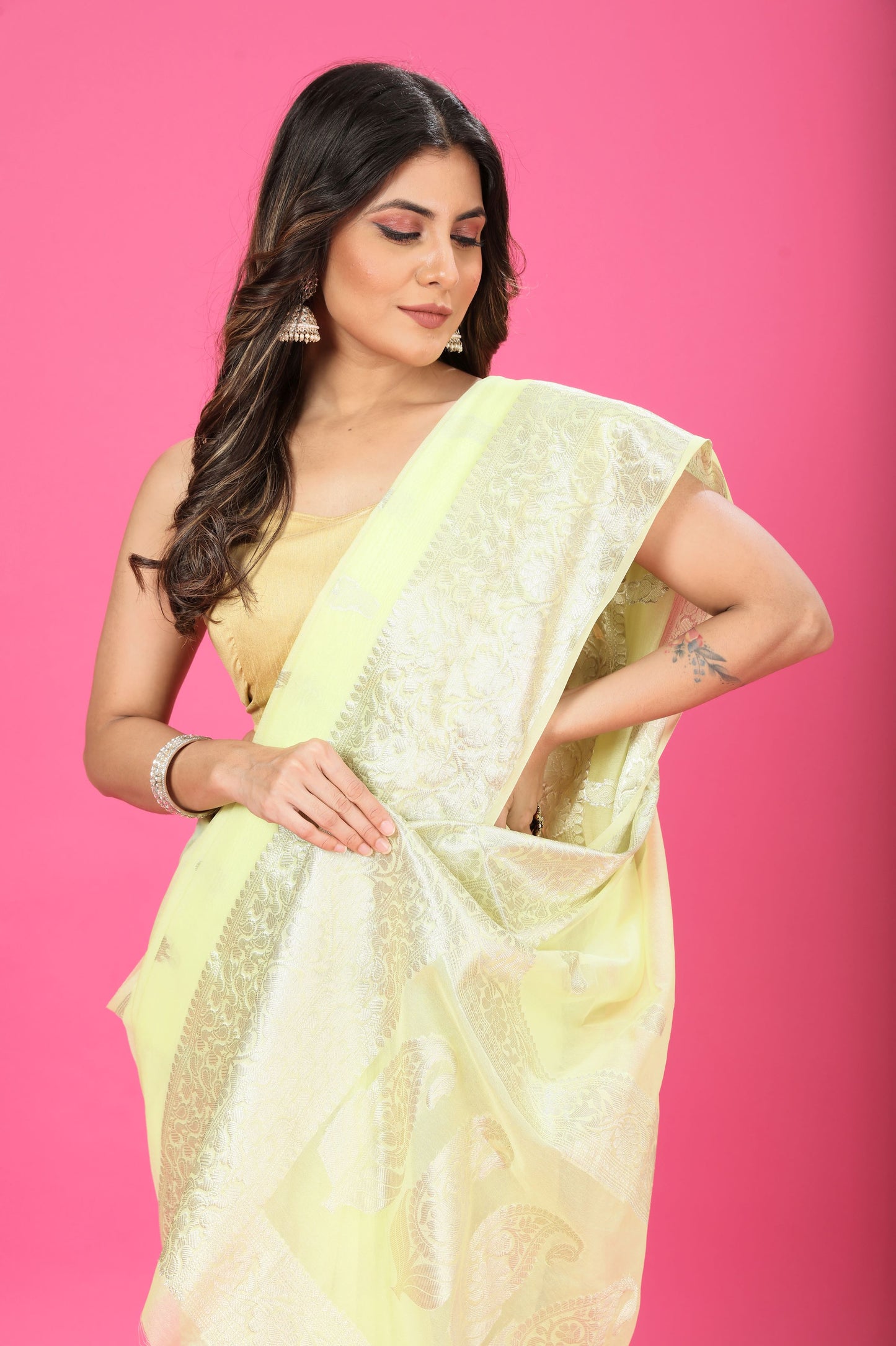 Lemon Yellow Banaras Chiffon Silk