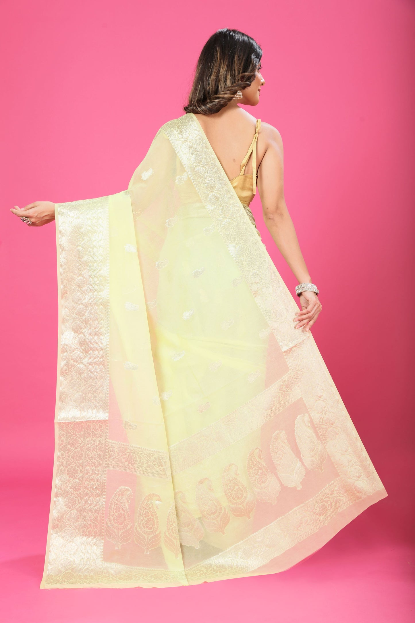 Lemon Yellow Banaras Chiffon Silk
