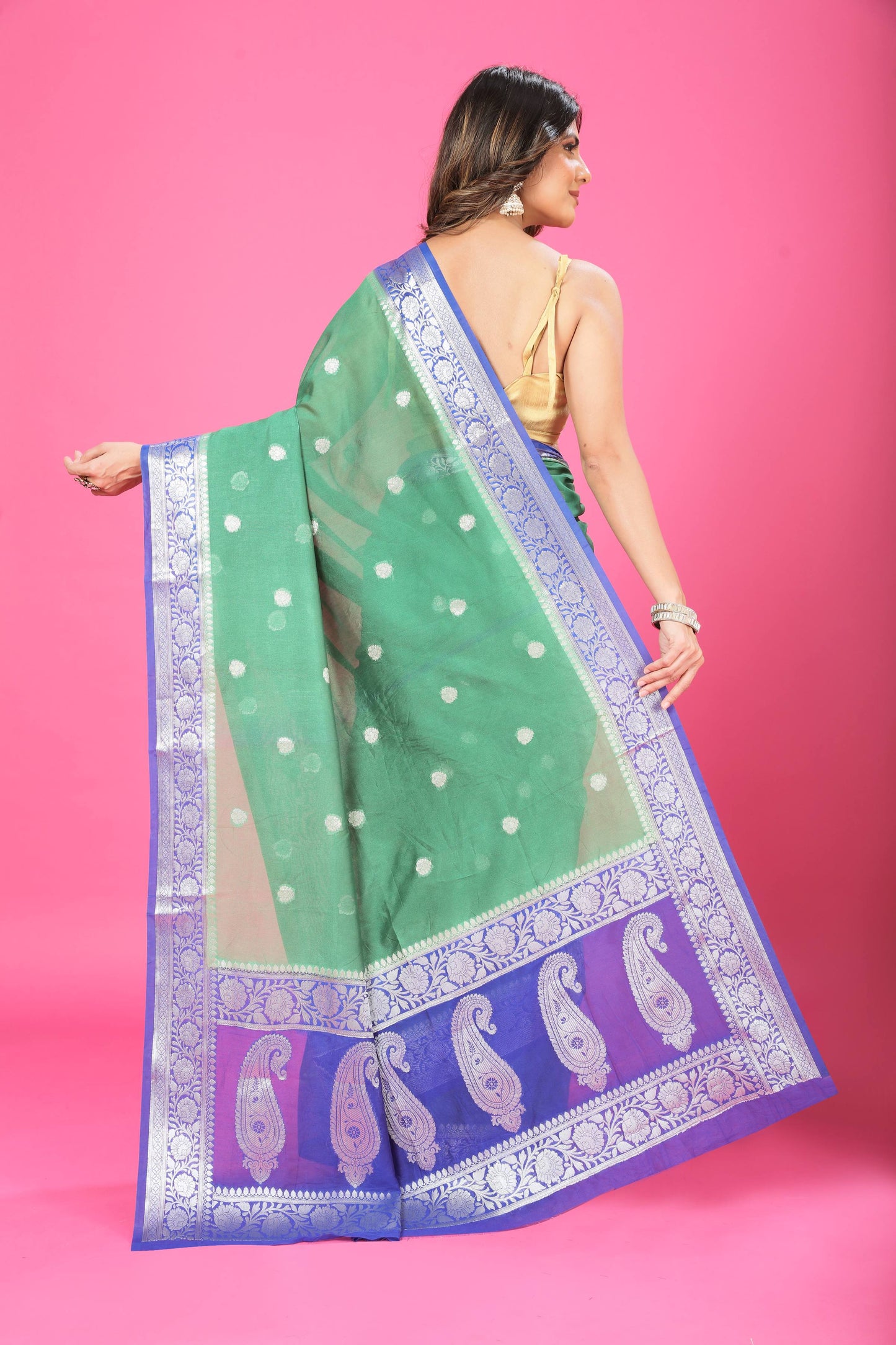 Pista Green Banaras Chiffon Silk