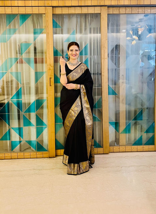 Black Banaras Chiffon silk - Shruti