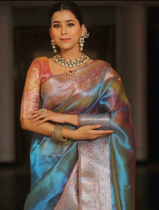 Ombre TISSUE silk Saree - Blue
