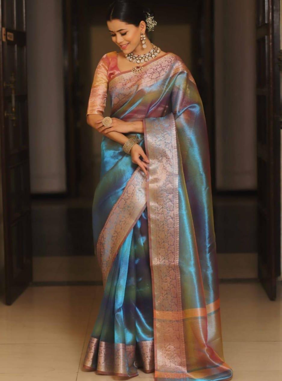 Ombre TISSUE silk Saree - Blue