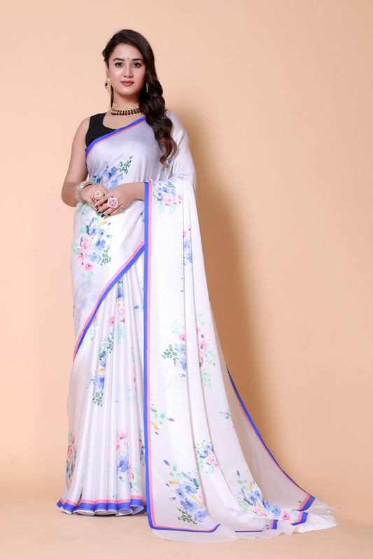 Aliya Crepe Silk Saree -  Whilte