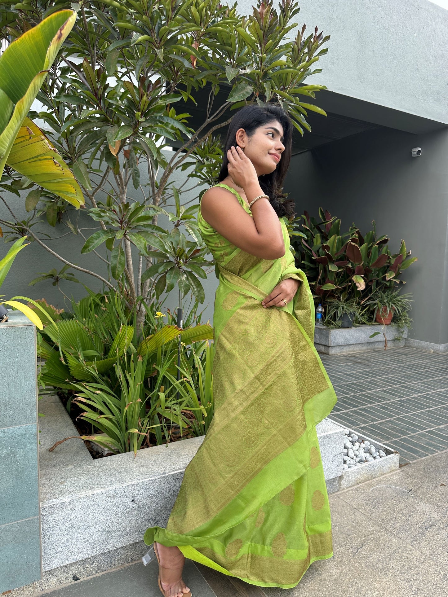 Parrot Green Banaras Crepe Silk - Nethra