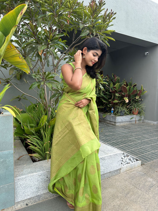 Parrot Green Banaras Crepe Silk - Nethra