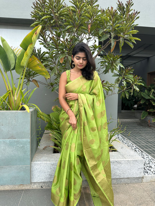 Parrot Green Banaras Crepe Silk - Nethra