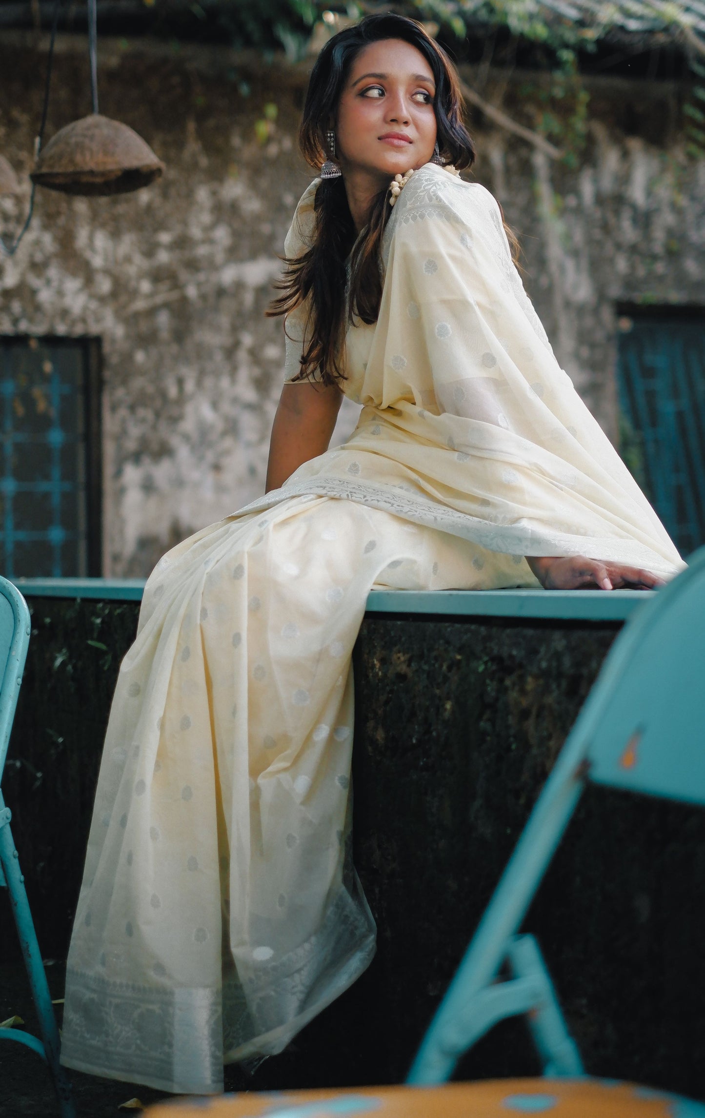 Cream Banaras Soft Georgette silk - AbirabyBeena