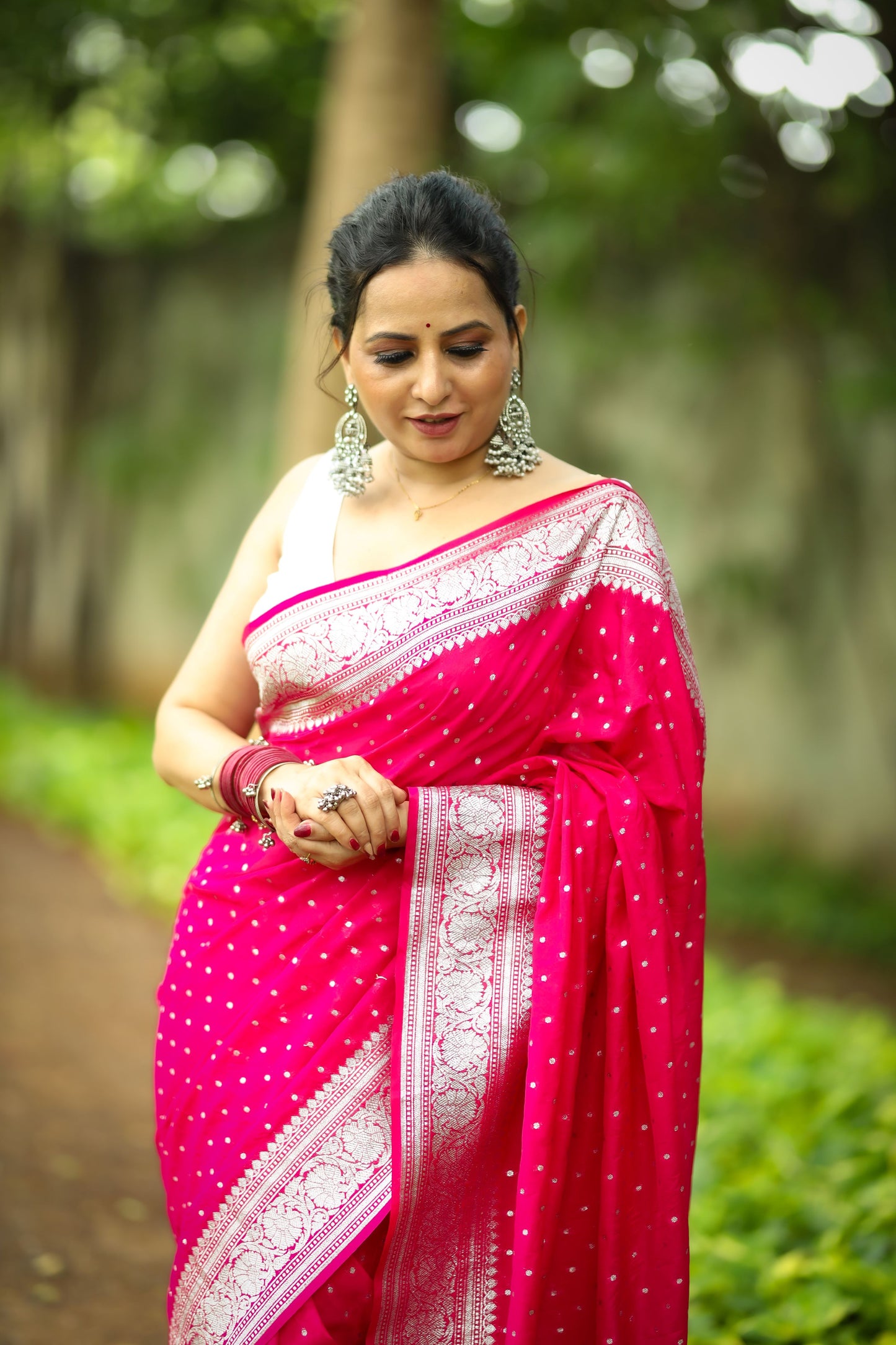 Dark Pink Banaras Crepe silk - AbirabyBeena