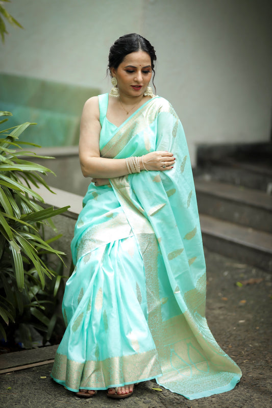 Sky Blue Banaras warm silk - AbirabyBeena