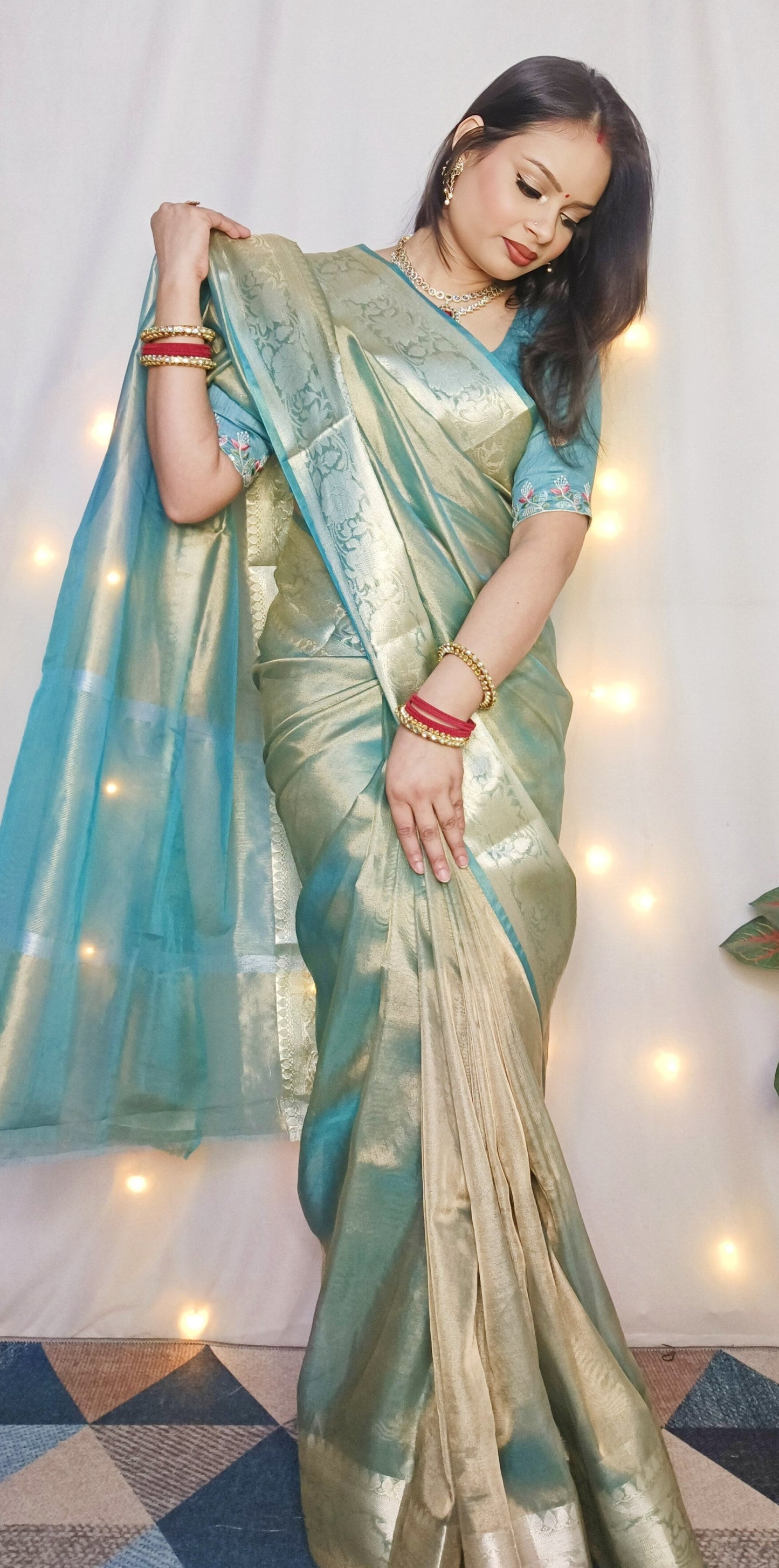 Malaika Arora TISSUE silk Saree - Turquoise