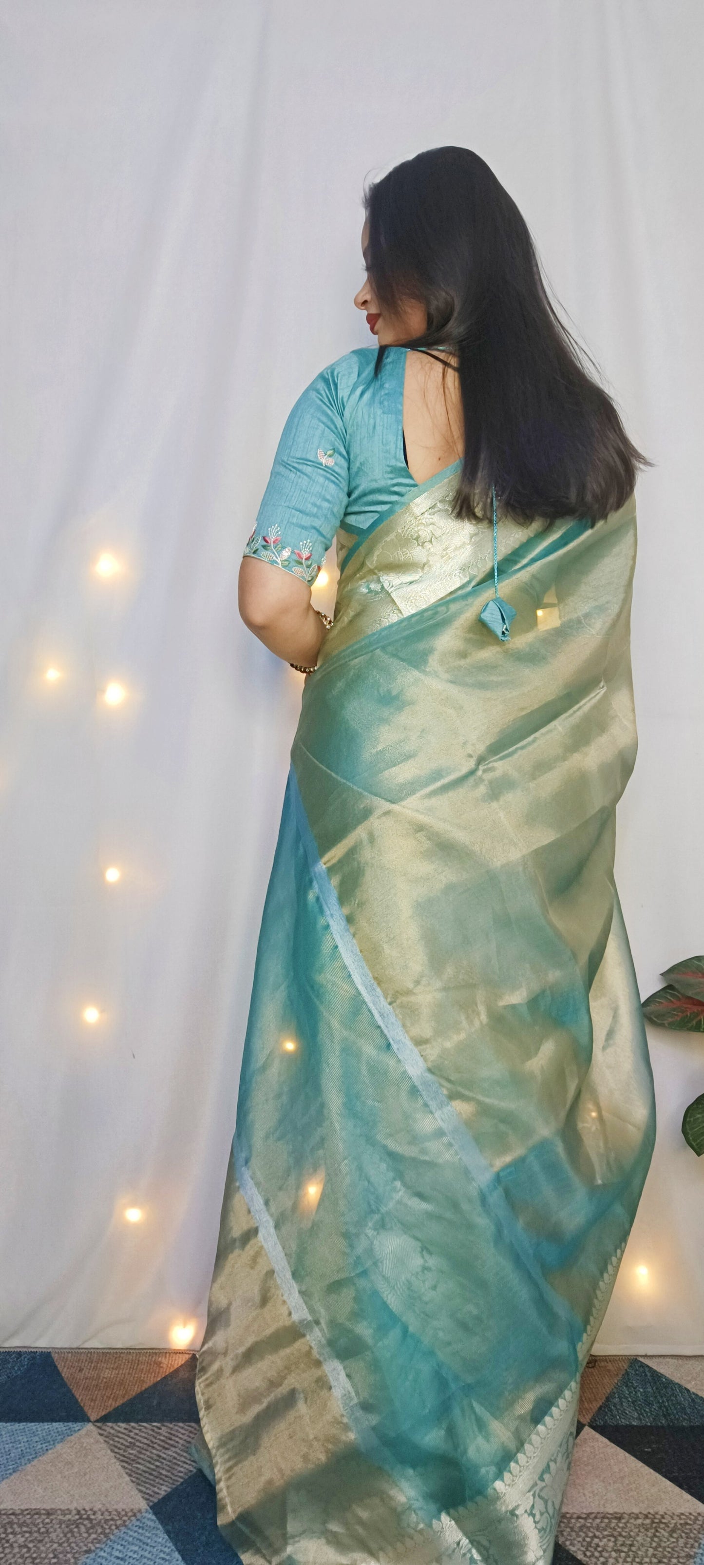 Malaika Arora TISSUE silk Saree - Turquoise