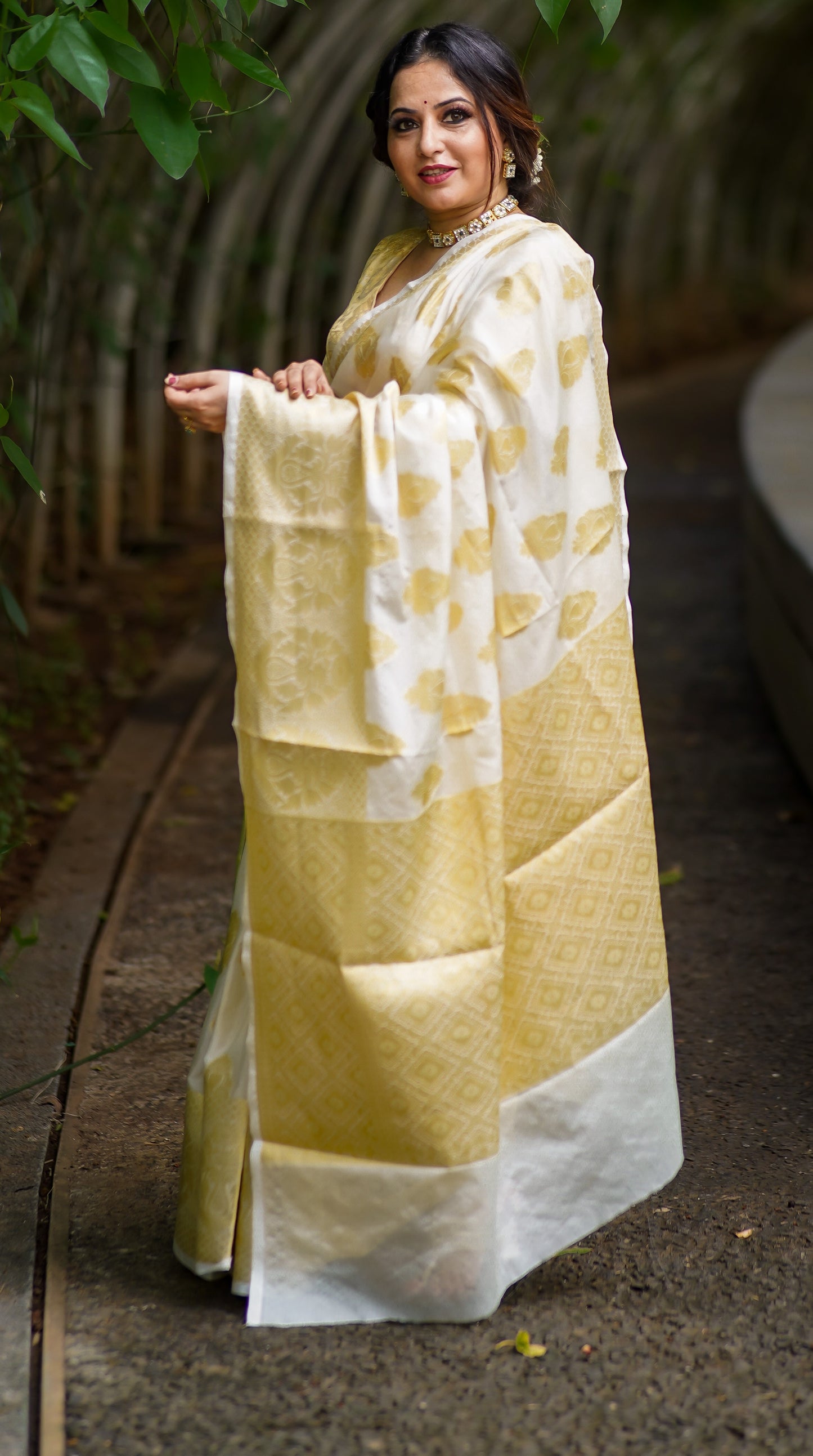 White Butta Banaras Crepe silk - AbirabyBeena