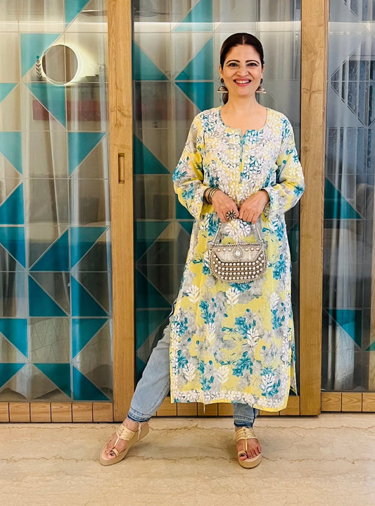 Sky Blue Chikankari Rayon Straight Kurta