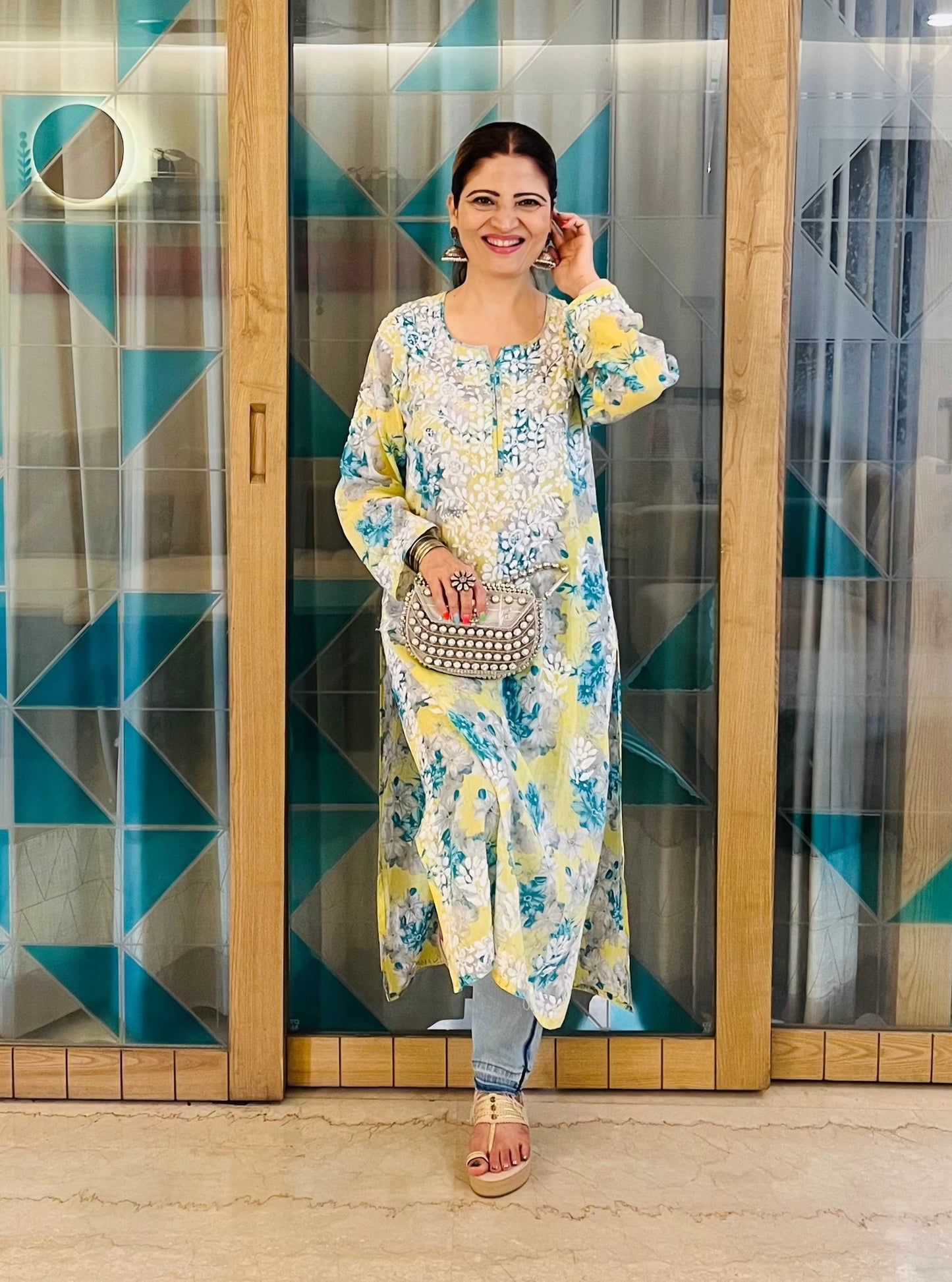 Sky Blue Chikankari Rayon Straight Kurta