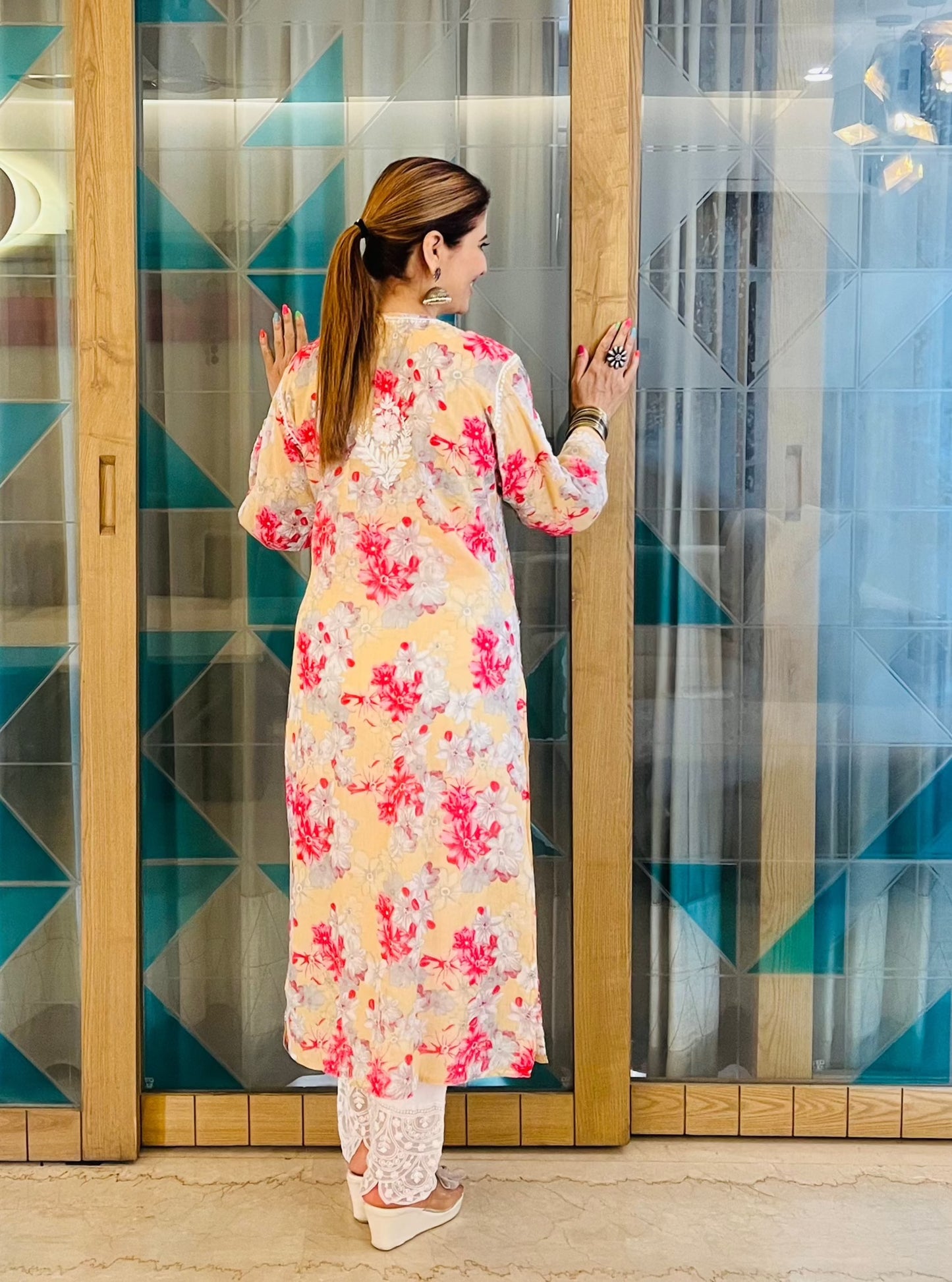 Red Chikankari Rayon Straight Kurta