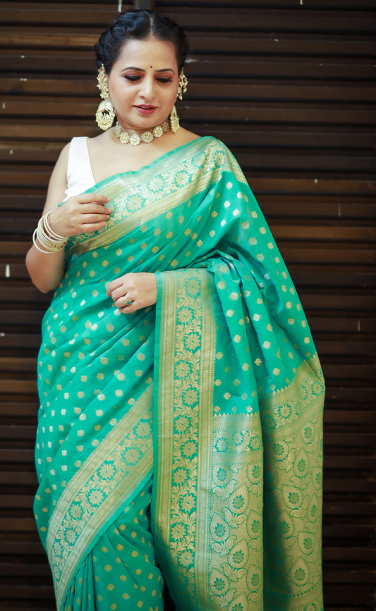 Turquoise-blue Katan Silk - AbirabyBeena