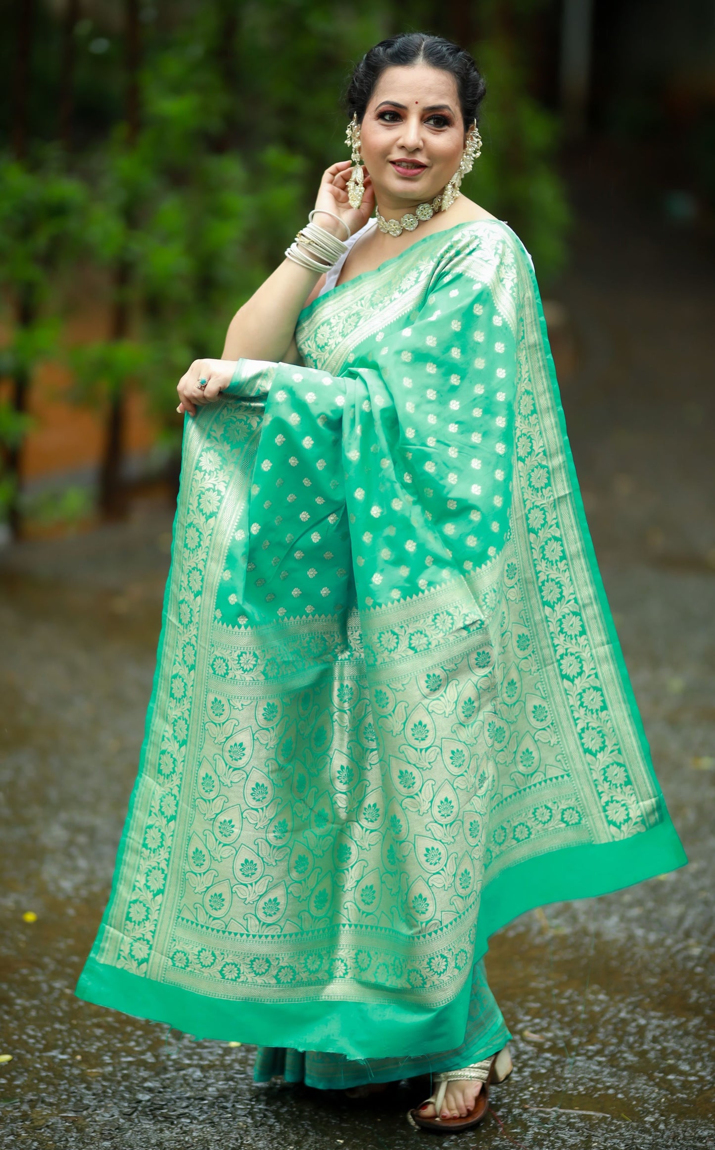 Turquoise-blue Katan Silk - AbirabyBeena