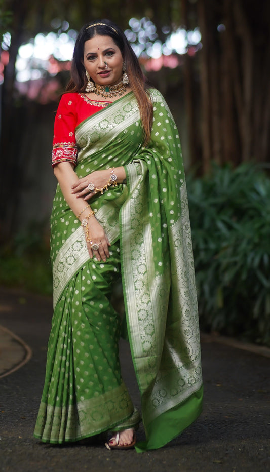 Parrot Green Katan Silk - AbirabyBeena