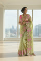 Embroidered cutwork tissue silk saree - Green - AbirabyBeena