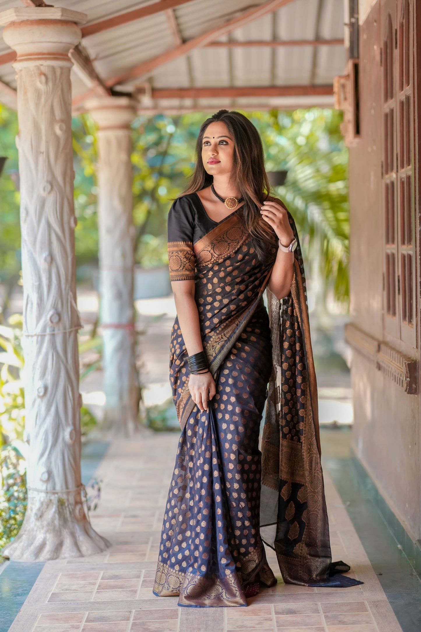 Black Banaras butti Soft Georgette silk