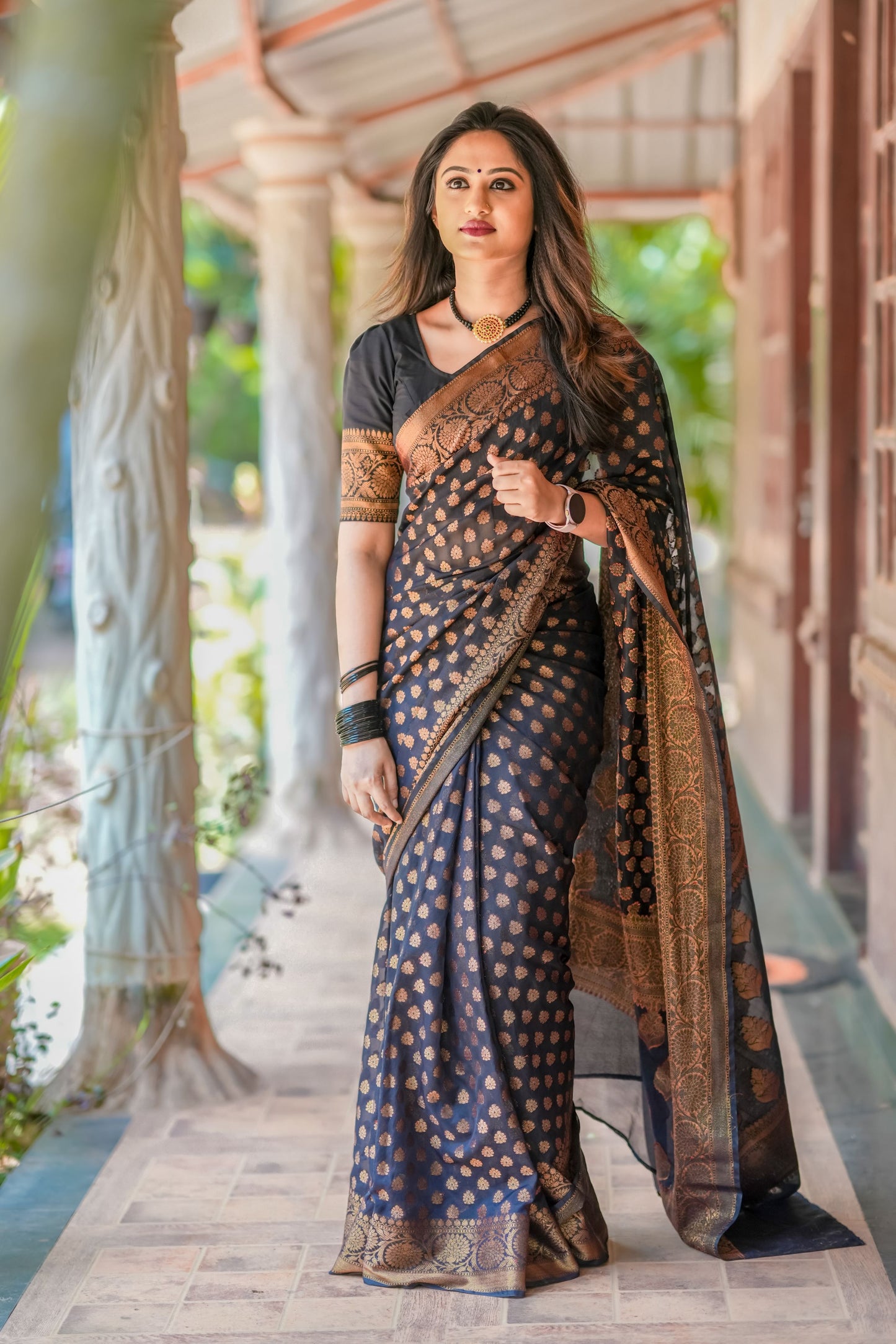 Black Banaras butti Soft Georgette silk