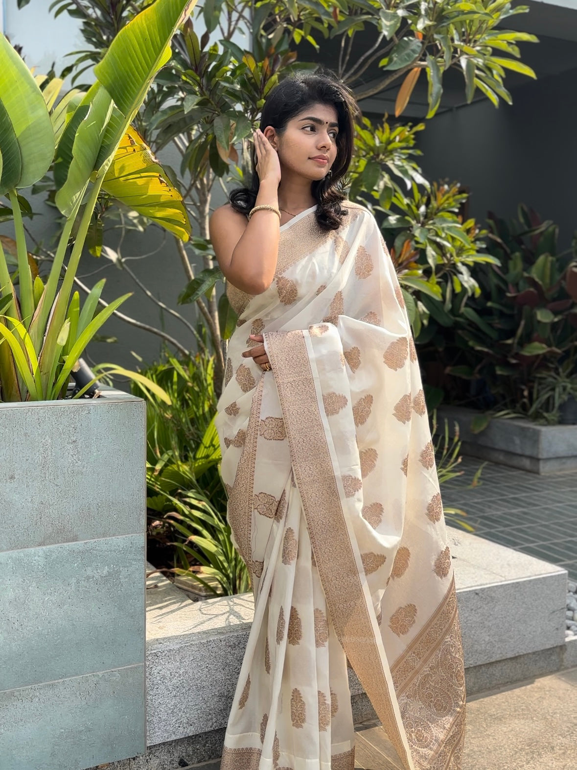 Cream Banaras Crepe Silk - Nethra