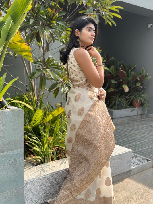 Cream Banaras Crepe Silk - Nethra