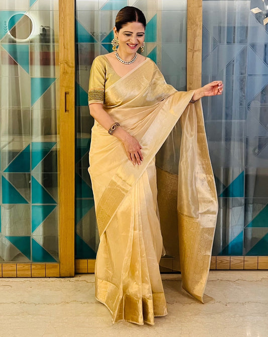 Malaika Arora TISSUE Golden Silk Saree