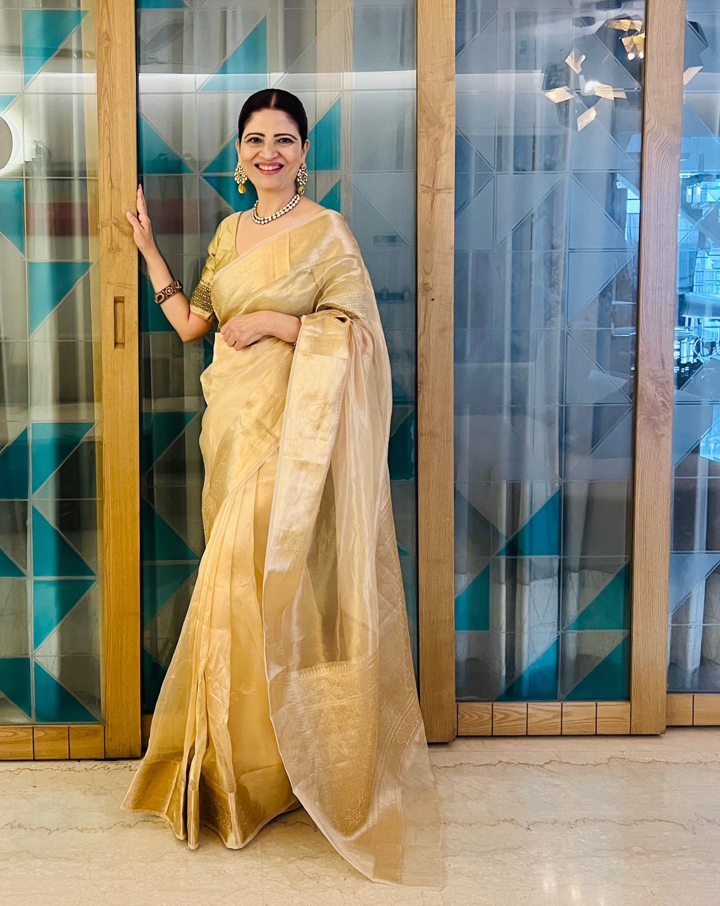 Malaika Arora PURE TISSUE Golden Silk Saree