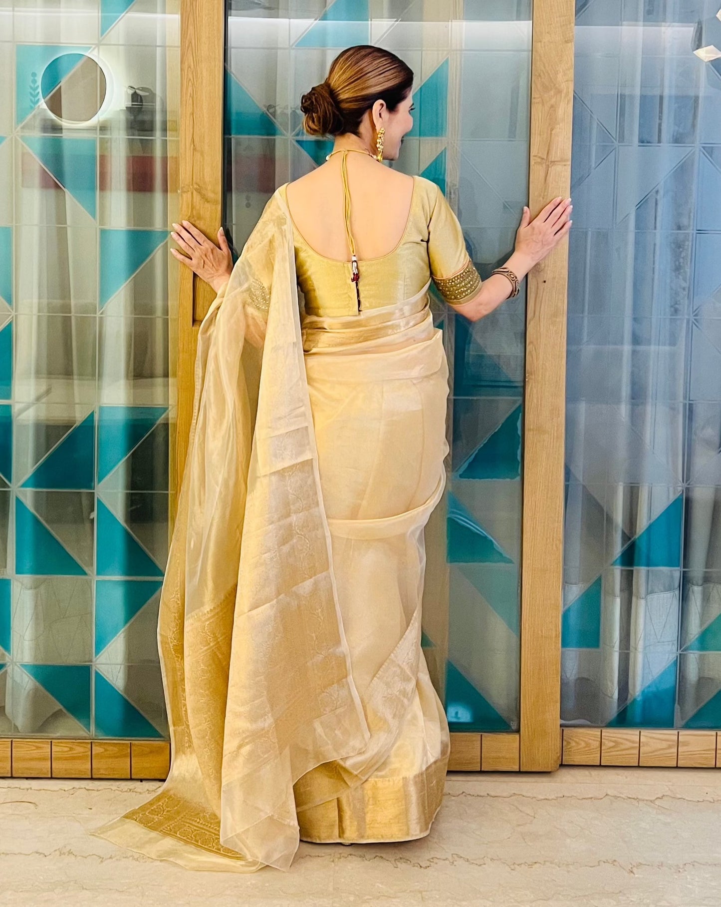 Malaika Arora TISSUE Golden Silk Saree