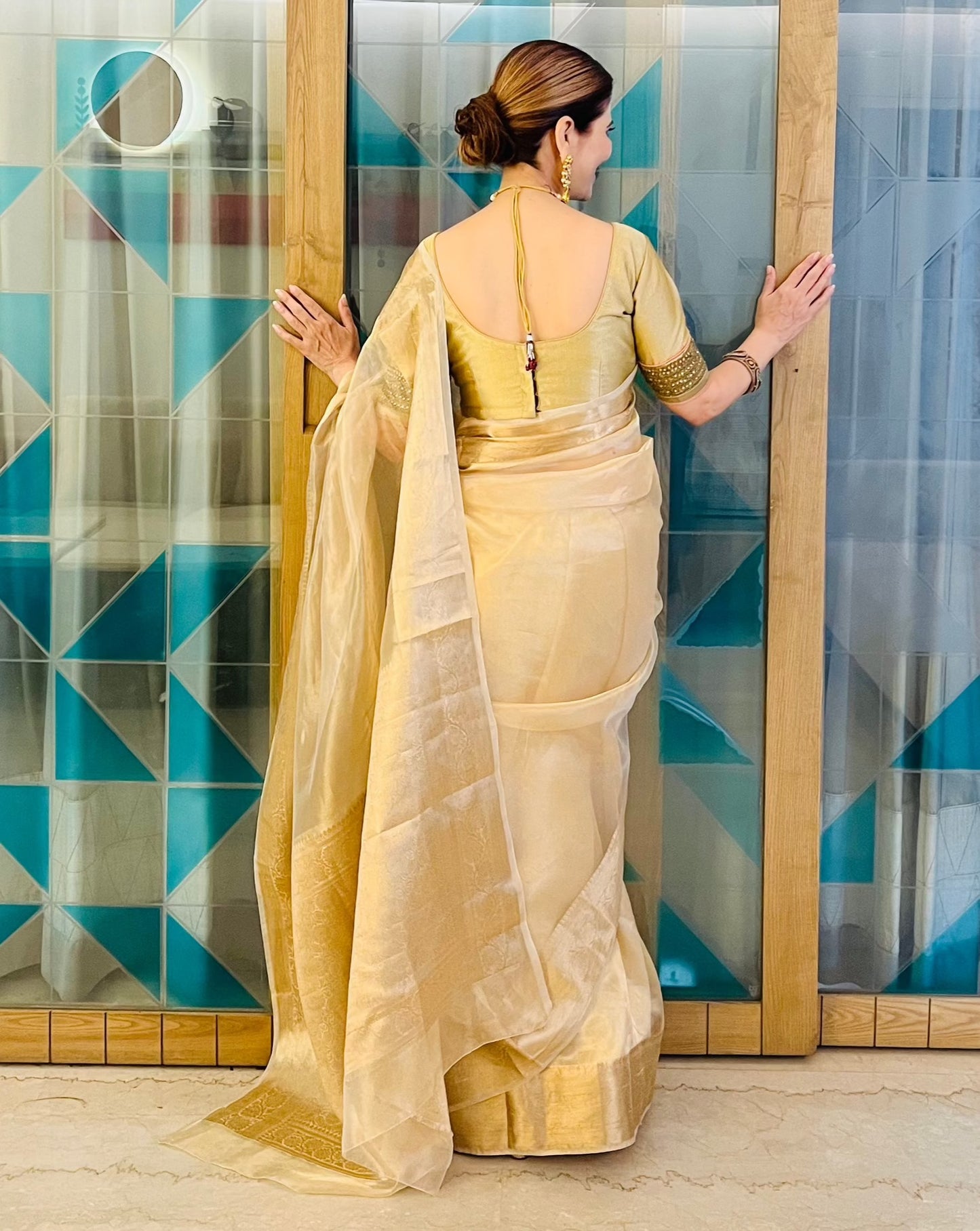 Malaika Arora SEMI TISSUE Golden Silk Saree