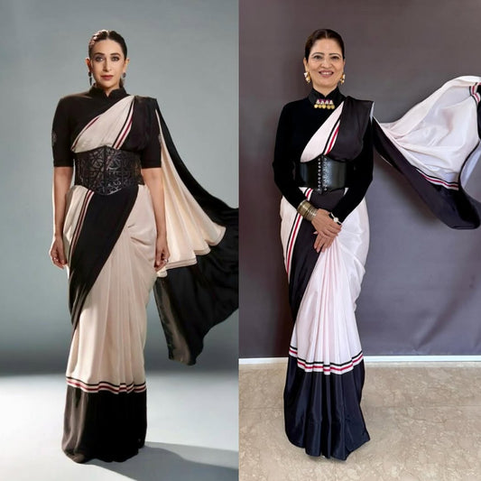 Printed Crepe Silk Saree - cream