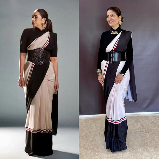 Printed Crepe Silk Saree - cream