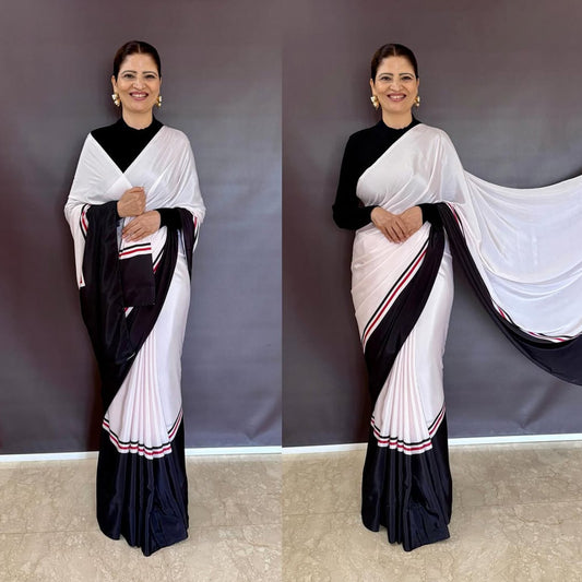 Printed Crepe Silk Saree - cream - AbirabyBeena